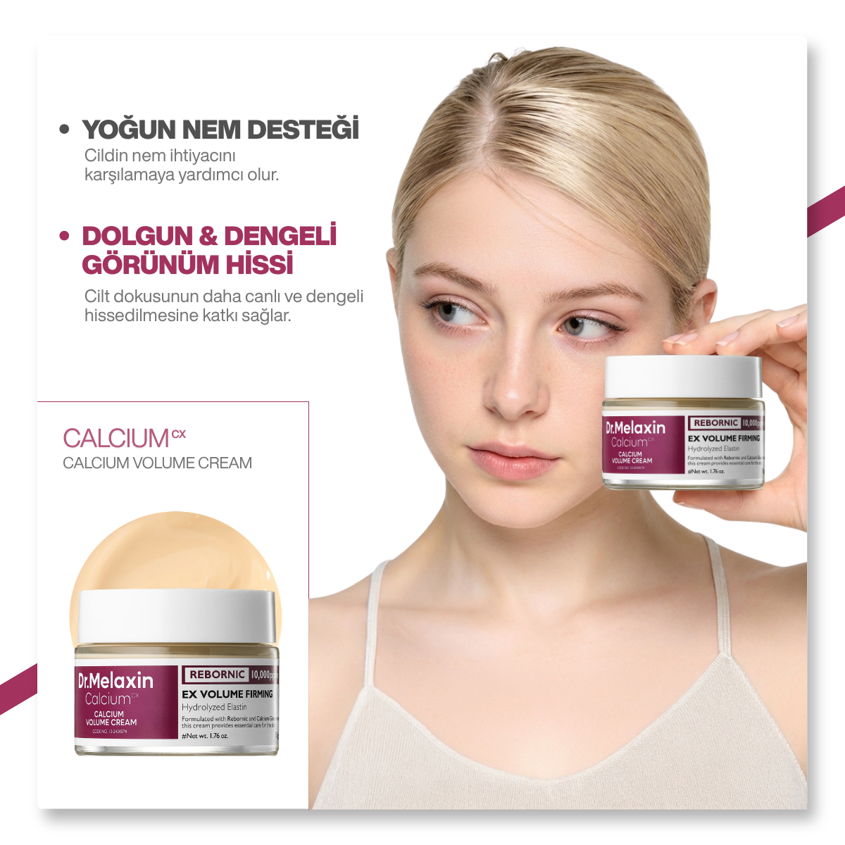 Dr.Melaxin Kırışıklık Karşıtı & Sıkılaştırıcı Rebornic Teknolojili Kalsiyum | Yüz & Göz Çevresi Kremi 50ml