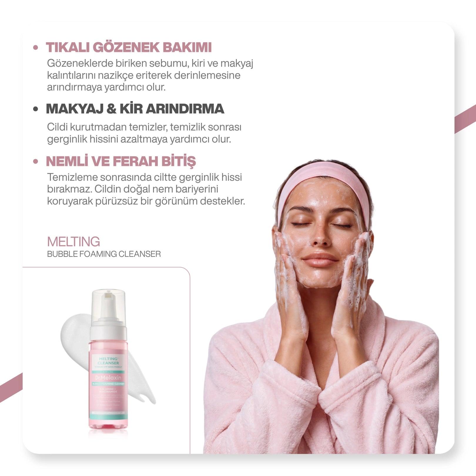 Dr.Melaxin Yüz & Makyaj Temizleme Köpüğü – Niacinamide & Calamine İçerikli | Siyah Nokta Karşıtı 150ml
