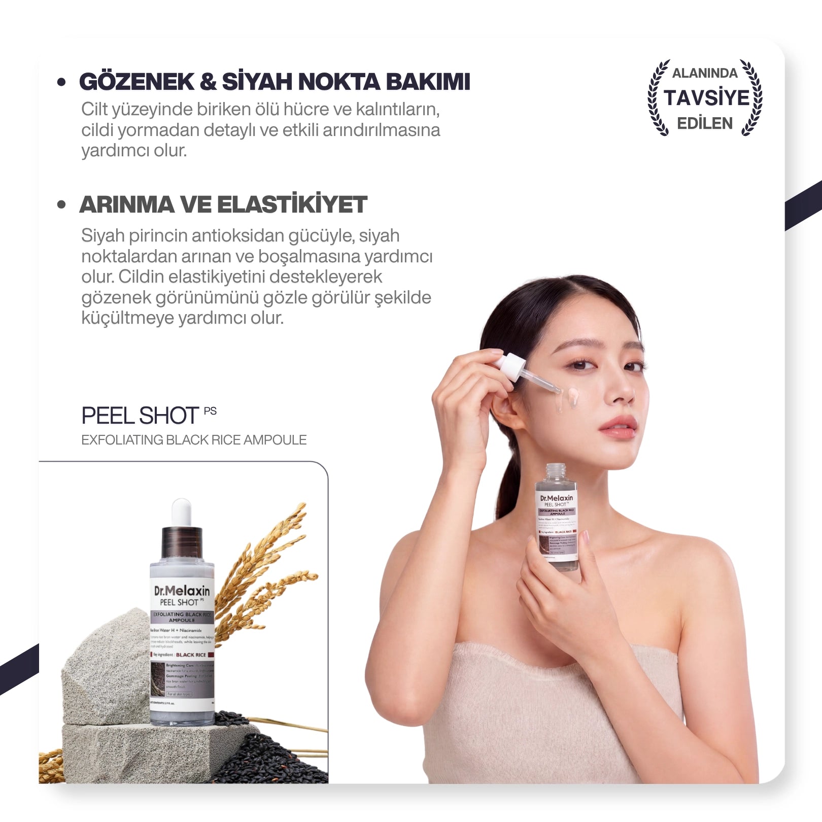 Dr.Melaxin Siyah Pirinç Özlü Gözenek & Siyah Nokta Karşıtı Arındırıcı Peeling Serum 80ml