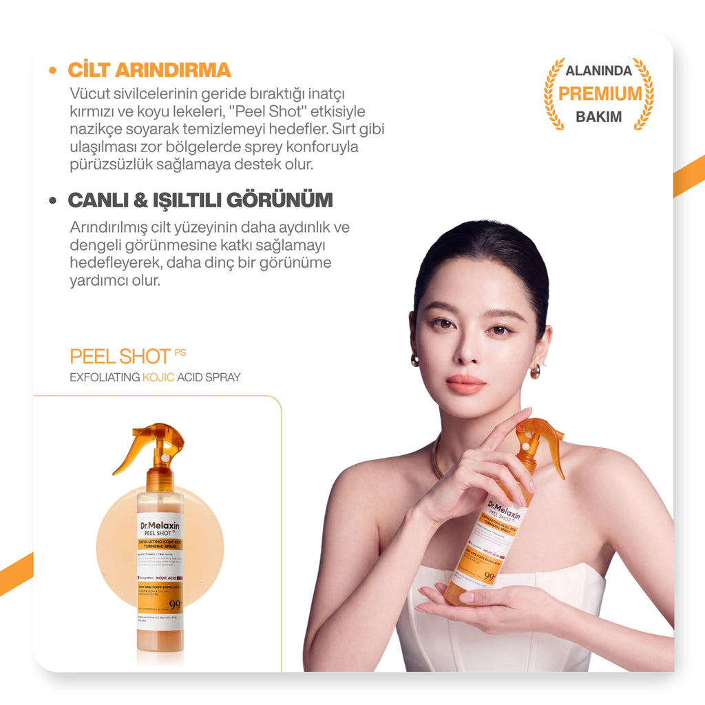 Dr.Melaxin Kojik Asit İçerikli Vücut Peeling Spreyi – Batık ve Kararma Karşıtı Bakım 200ml
