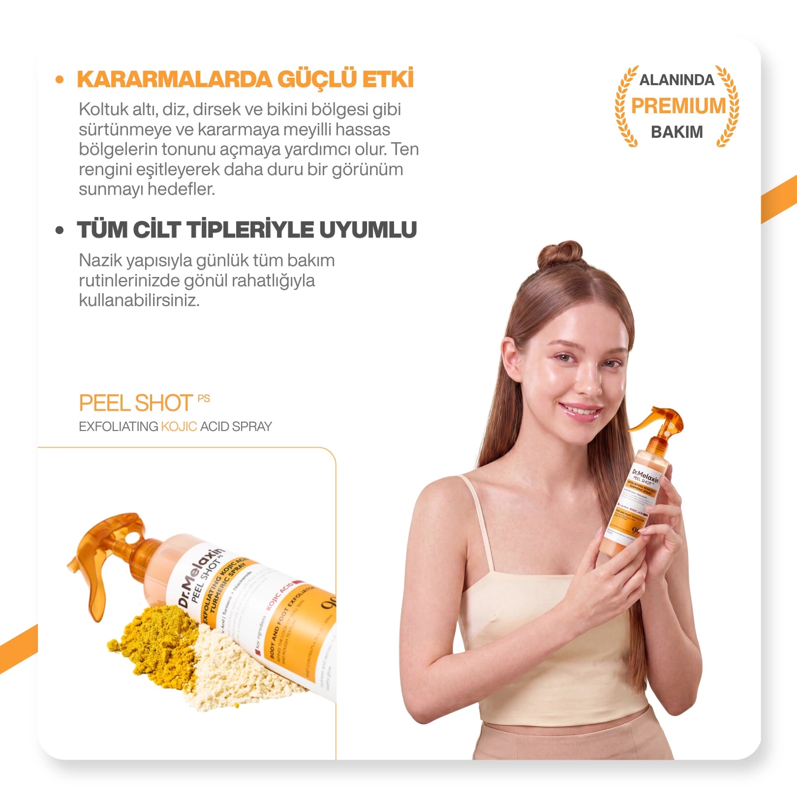 Dr.Melaxin Kojik Asit İçerikli Vücut Peeling Spreyi – Batık ve Kararma Karşıtı Bakım 200ml