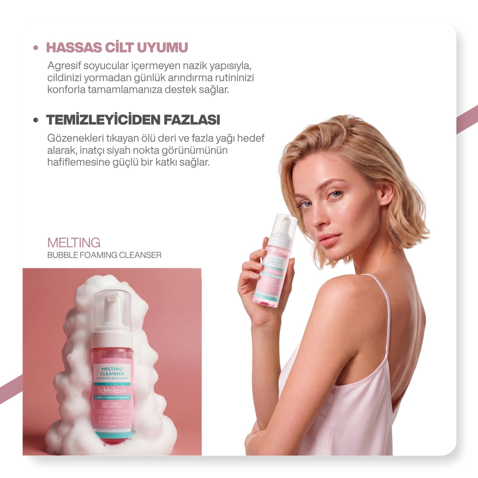Dr.Melaxin Yüz & Makyaj Temizleme Köpüğü – Niacinamide & Calamine İçerikli | Siyah Nokta Karşıtı 150ml