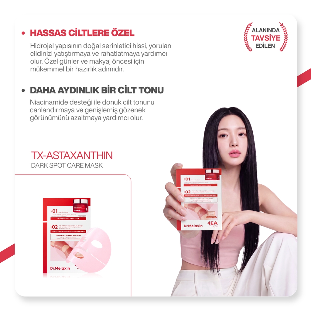 TX Astaxanthin Leke Karşıtı Hidrojel | Aydınlatıcı & Ton Eşitleyici Yüz Maskesi 4 Adet