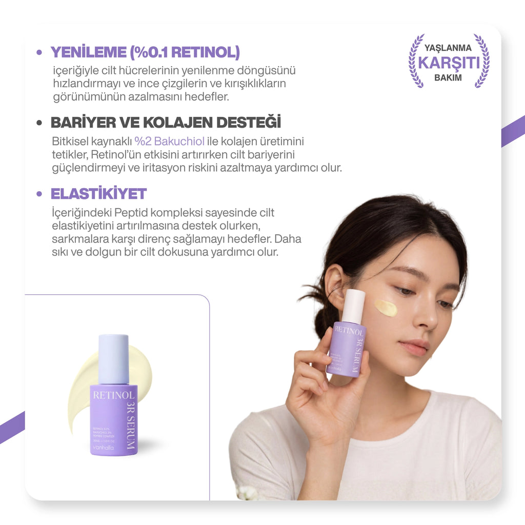 v'anhalla Retinol 3R |Yaşlanma & Kırışıklık Karşıtı | Sıkılaştırıcı Serum 30ml