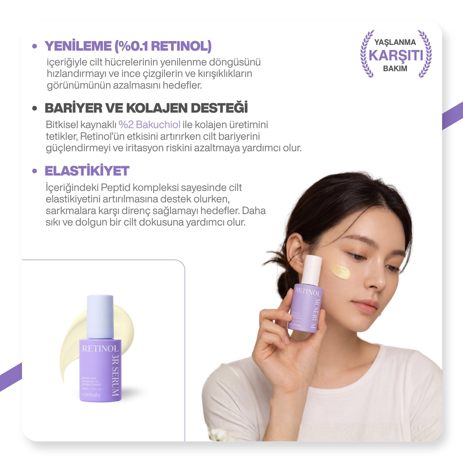 v'anhalla Retinol 3R |Yaşlanma & Kırışıklık Karşıtı | Sıkılaştırıcı Serum 30ml