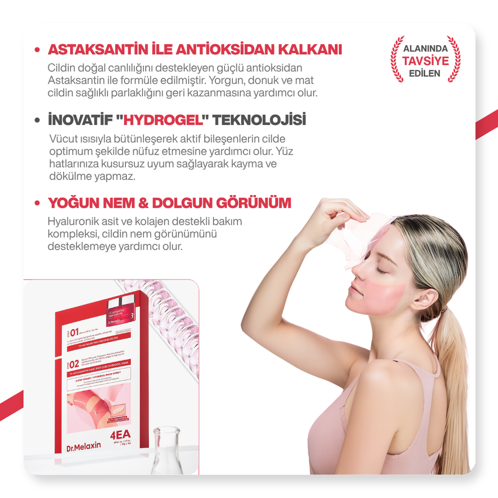 TX Astaxanthin Leke Karşıtı Hidrojel | Aydınlatıcı & Ton Eşitleyici Yüz Maskesi 4 Adet