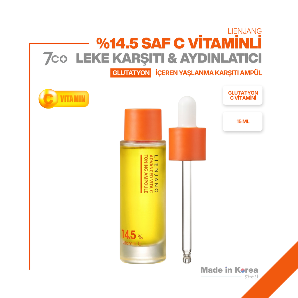 %14.5 Saf C Vitamini & Glutatyon | Leke & Kırışıklık Karşıtı |Yoğun Aydınlatıcı | Ton Eşitleyici Ampül 15 ml