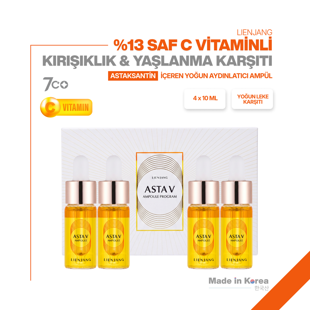 %13 Saf C Vitamini & Astaksantin | Leke & Kırışıklık Karşıtı | Yoğun Aydınlatıcı | Ton Eşitleyici Ampül Seti 4x10ml