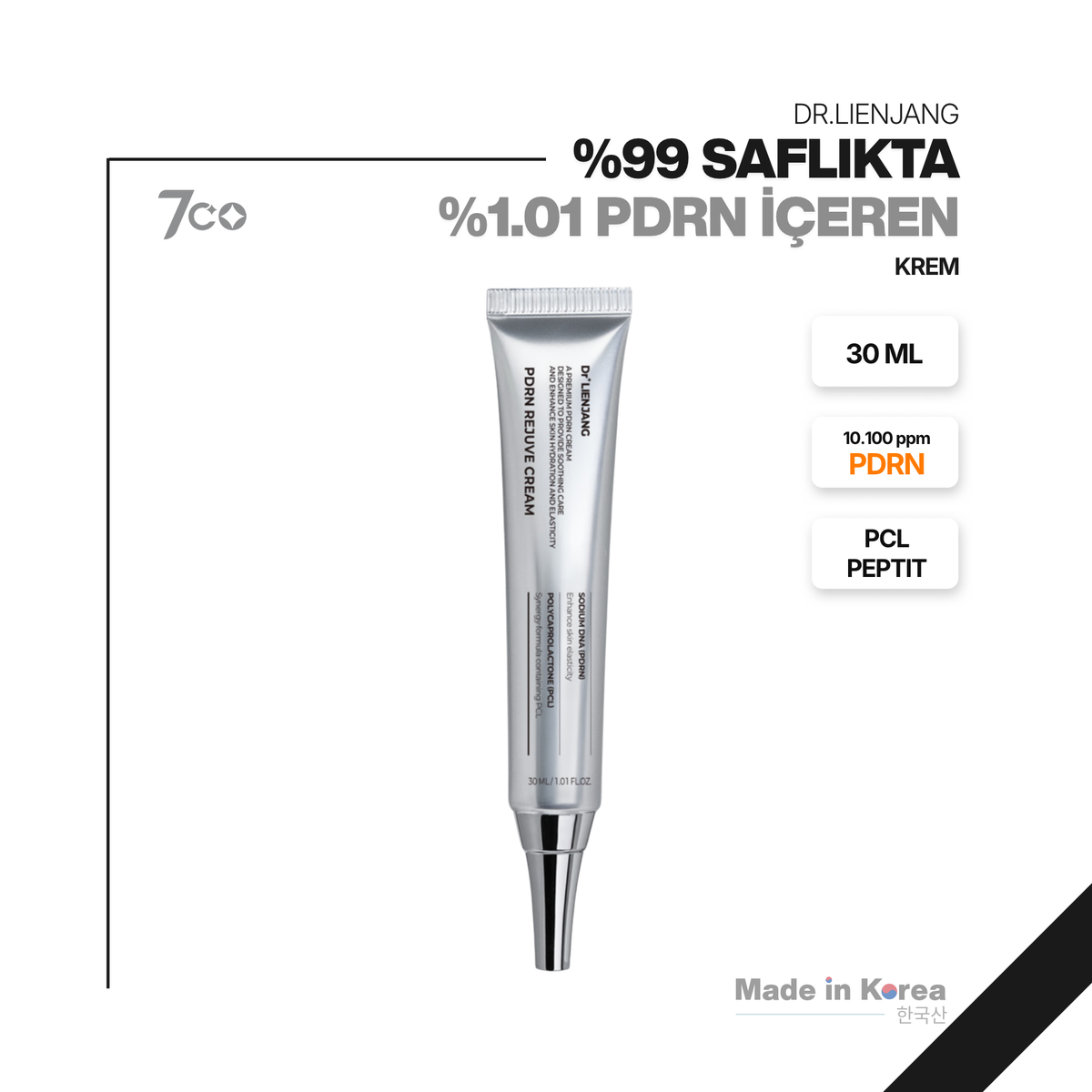%99 Saflıkta %1.01 PDRN İçeren | Bariyer Onarıcı | Elastikiyet | Dolgun Görünüm | PCL, | PDRN Rejuve Serum
