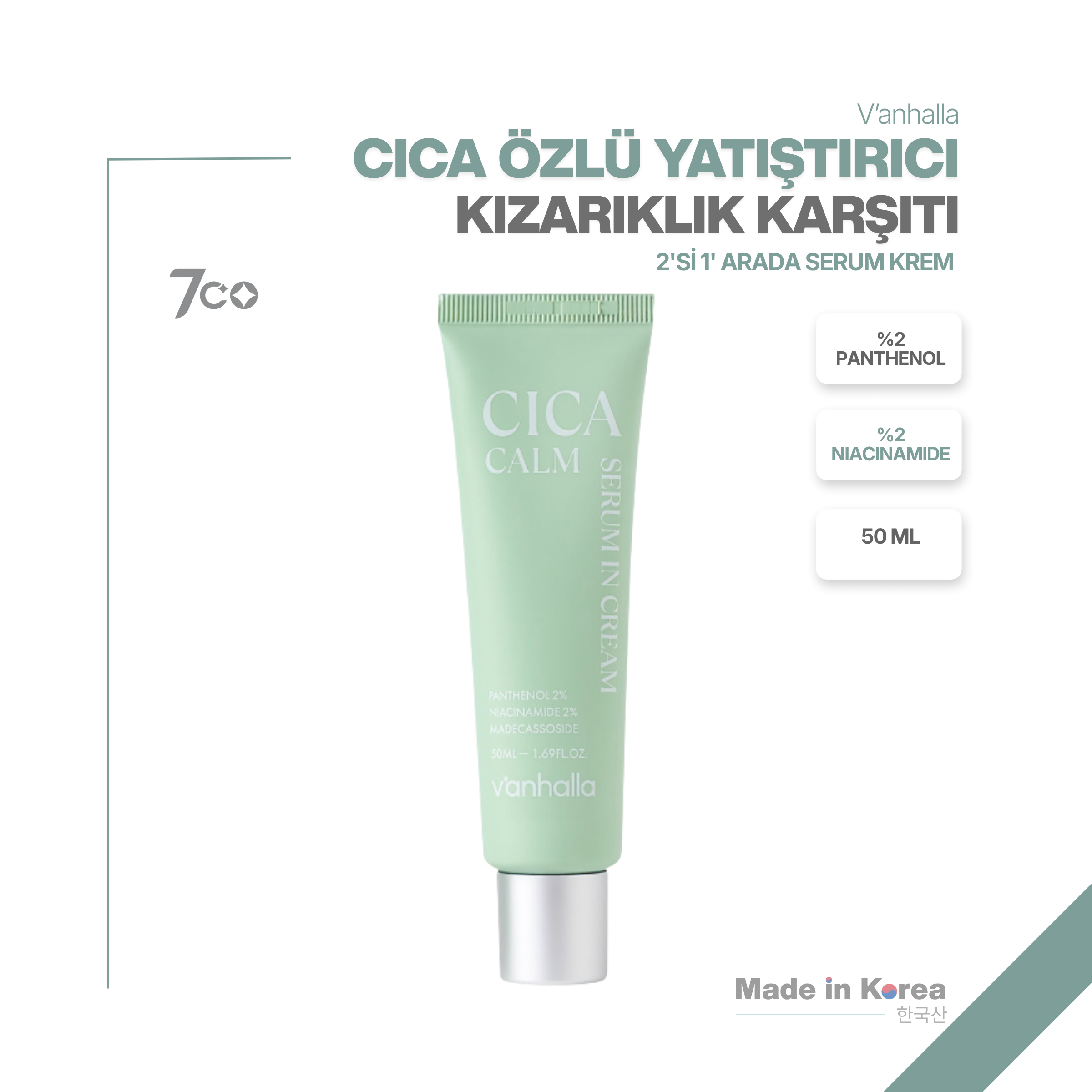 v'anhalla Cica Özlü Serum Gücüyle Zenginleştirilmiş Yoğun Nemlendirici Hassasiyet Karşıtı Krem 50ml