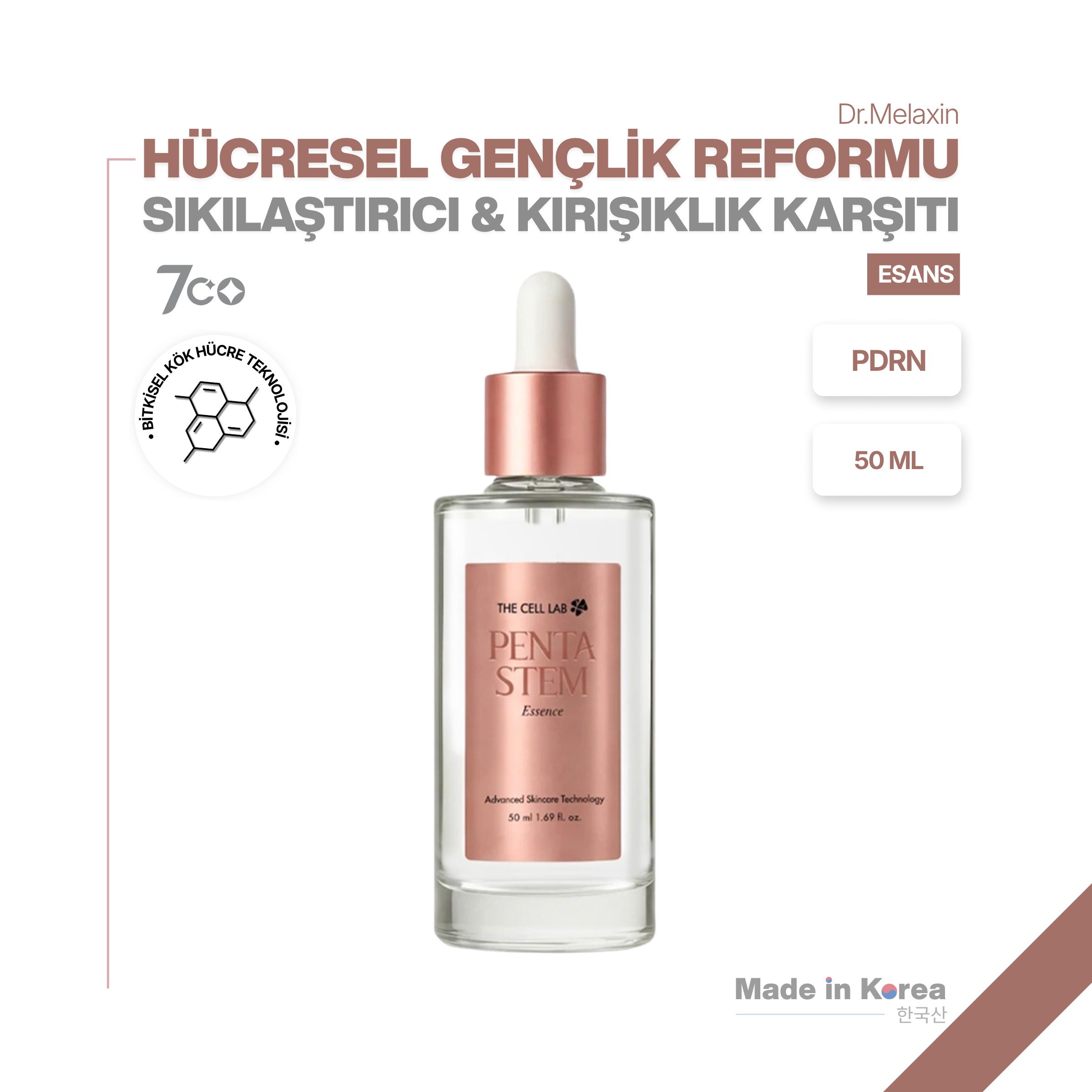 PDRN +Hücre Teknolojisi | Bariyer Onarıcı | Kırışıklık Karşıtı|Beyazlatıcı &Nemlendirici Esans 50ml