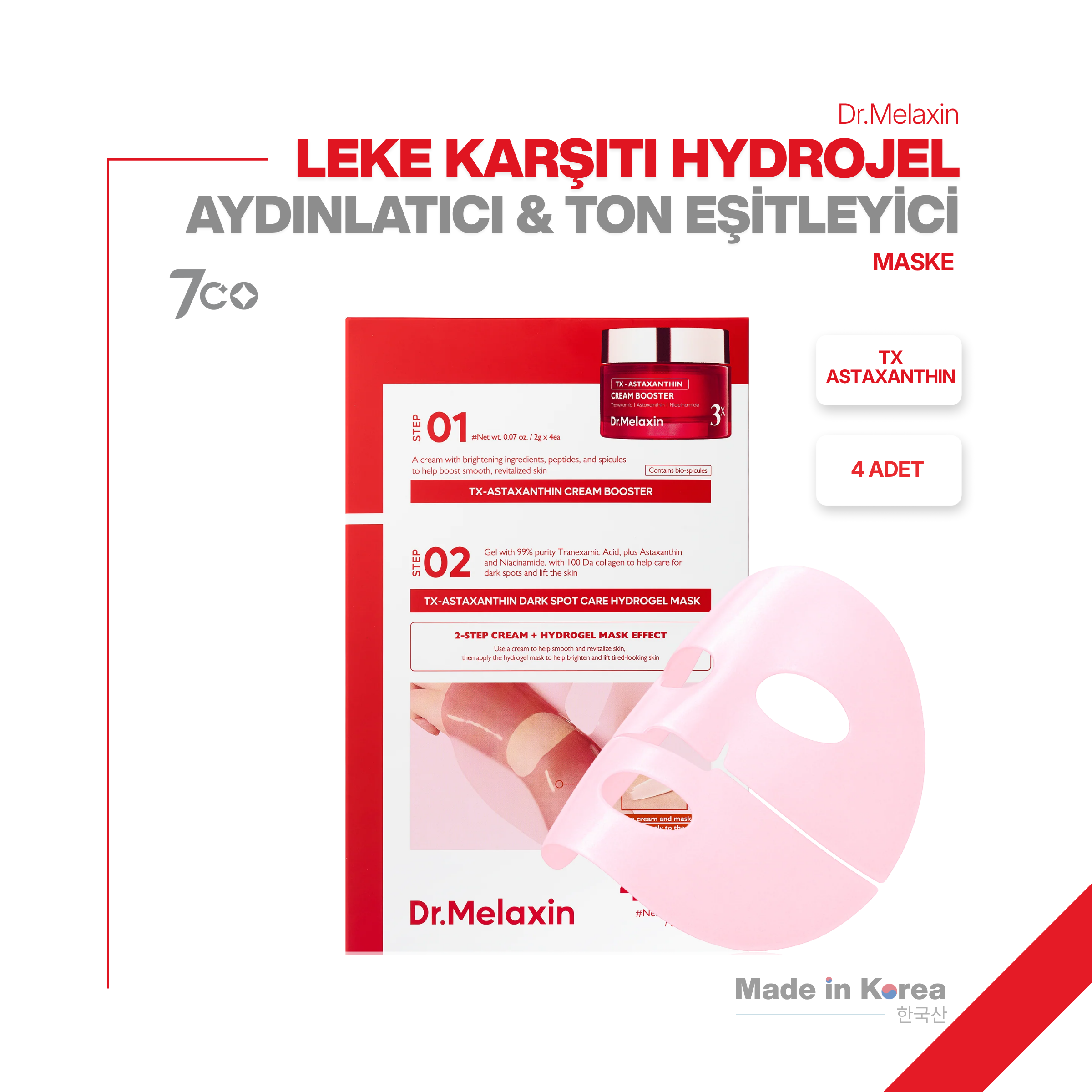 TX Astaxanthin Leke Karşıtı Hidrojel | Aydınlatıcı & Ton Eşitleyici Yüz Maskesi 4 Adet