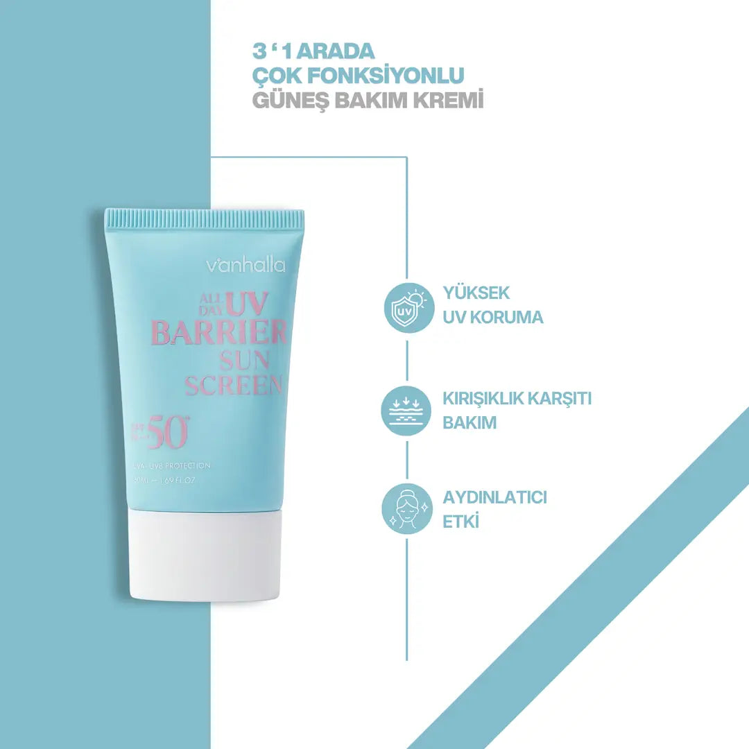 v'anhalla Yüksek UV Koruma | Kırışıklık Karşıtı | Aydınlatıcı Güneş Kremi SPF50+ / PA++++ 50ml