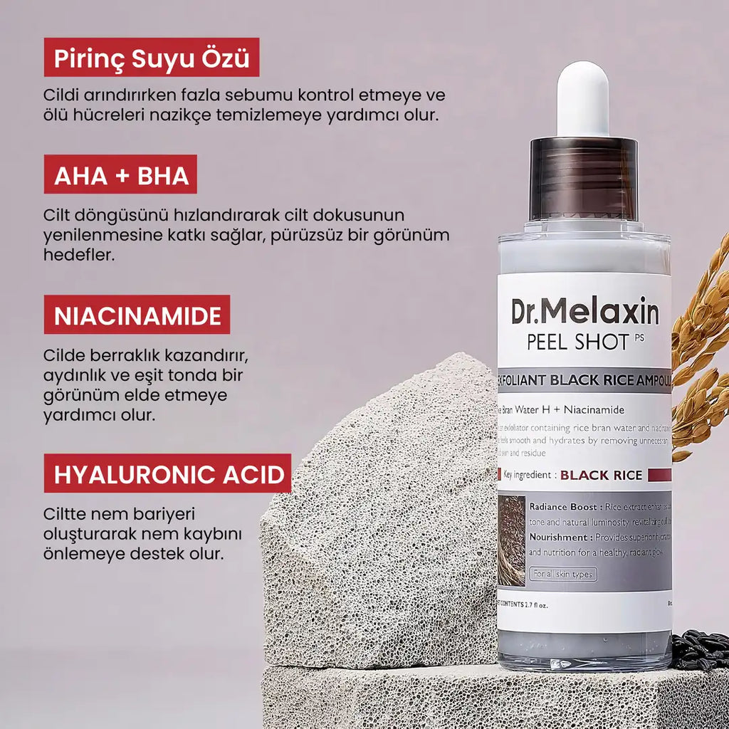 Dr.Melaxin Siyah Pirinç Özlü Gözenek & Siyah Nokta Karşıtı Arındırıcı Peeling Serum 80ml