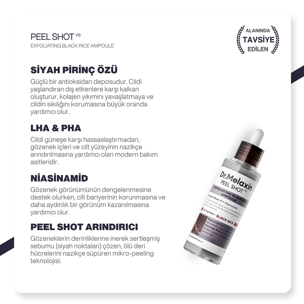 Dr.Melaxin Siyah Pirinç Özlü Gözenek & Siyah Nokta Karşıtı Arındırıcı Peeling Serum 80ml
