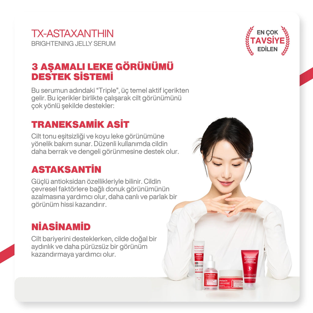 Dr.Melaxin Leke Karşıtı Jel Serum | Tranexamic + Astaxanthin + Niacinamide | 3 Etki Tek Formül 30ml