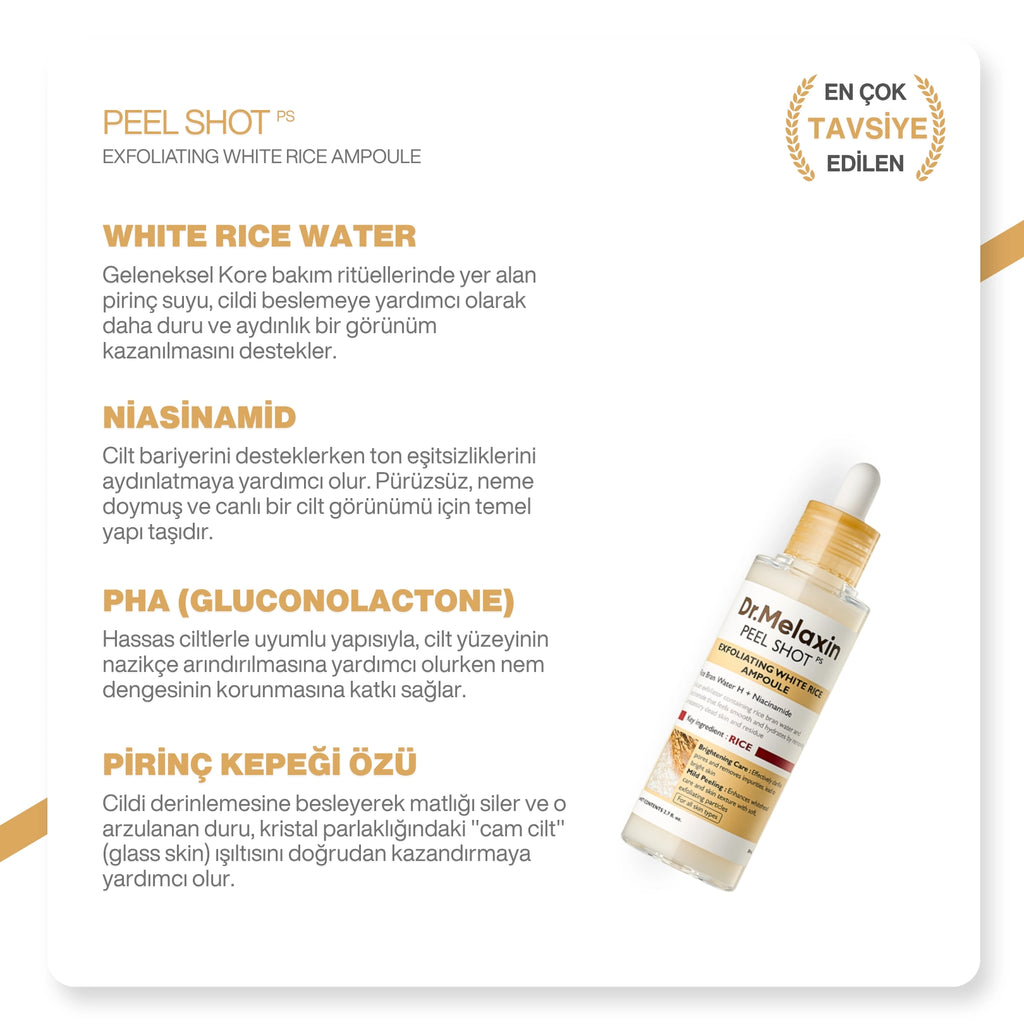 Dr.Melaxin Aydınlatıcı & Leke Karşıtı | Pirinç Özlü Peeling Serum (Peel Shot) 80ml