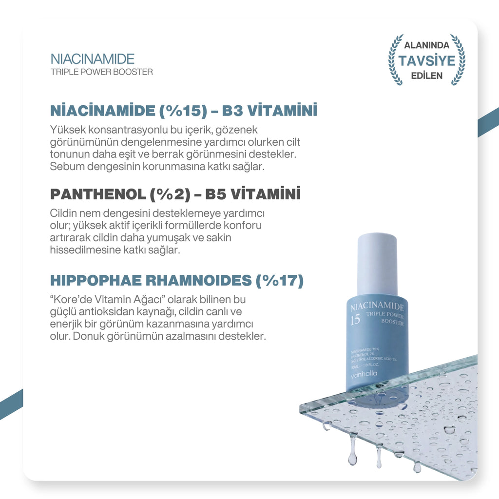 V'anhalla %15 Niacinamide Serum | Gözenek Sıkılaştırıcı | Sebum Dengeleyici | Aydınlatıcı Serum 30ml