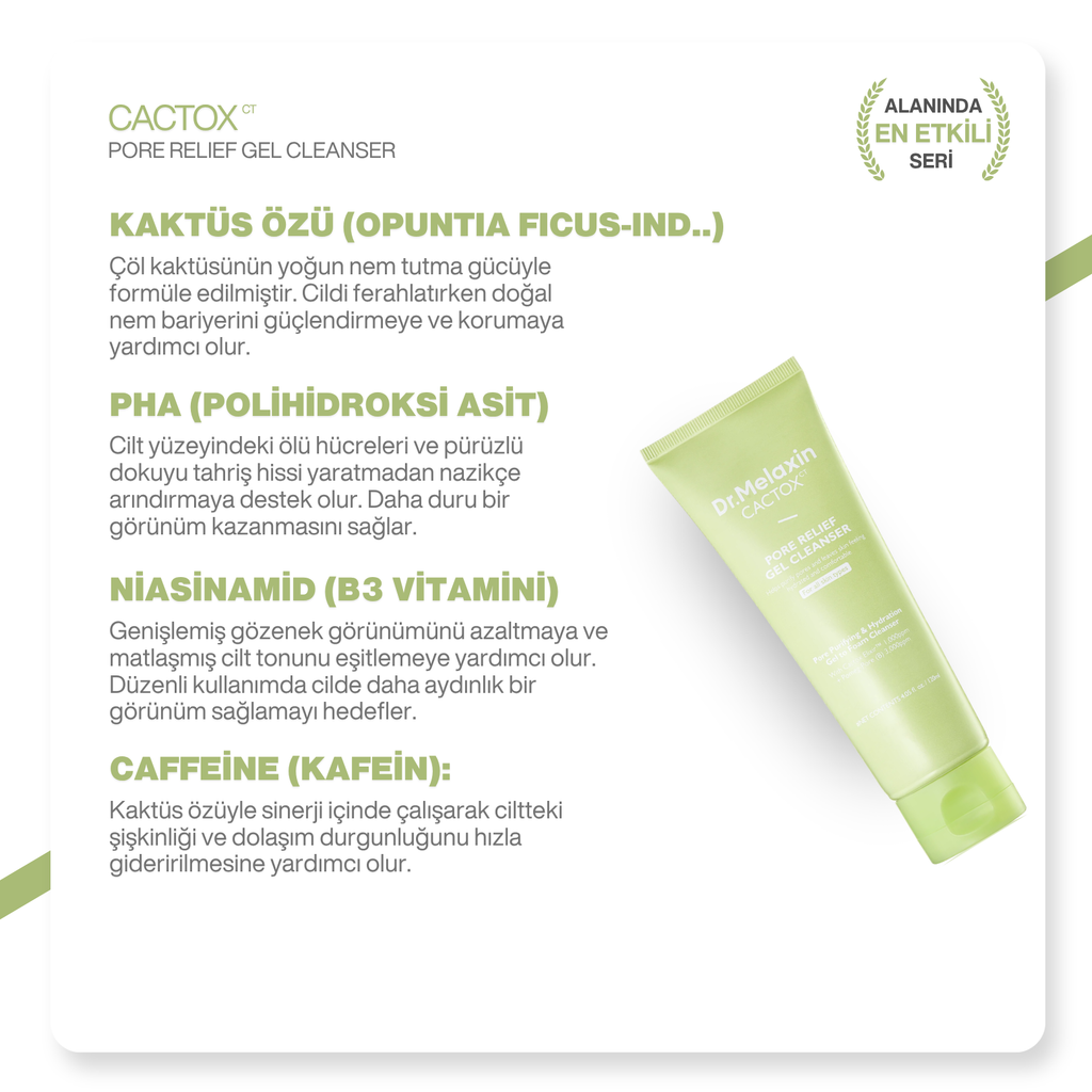 Cactox Gözenek Arındırıcı | Sıkılaştırıcı | Ferahlatıcı | Yüz Temizleme Jeli 120ml