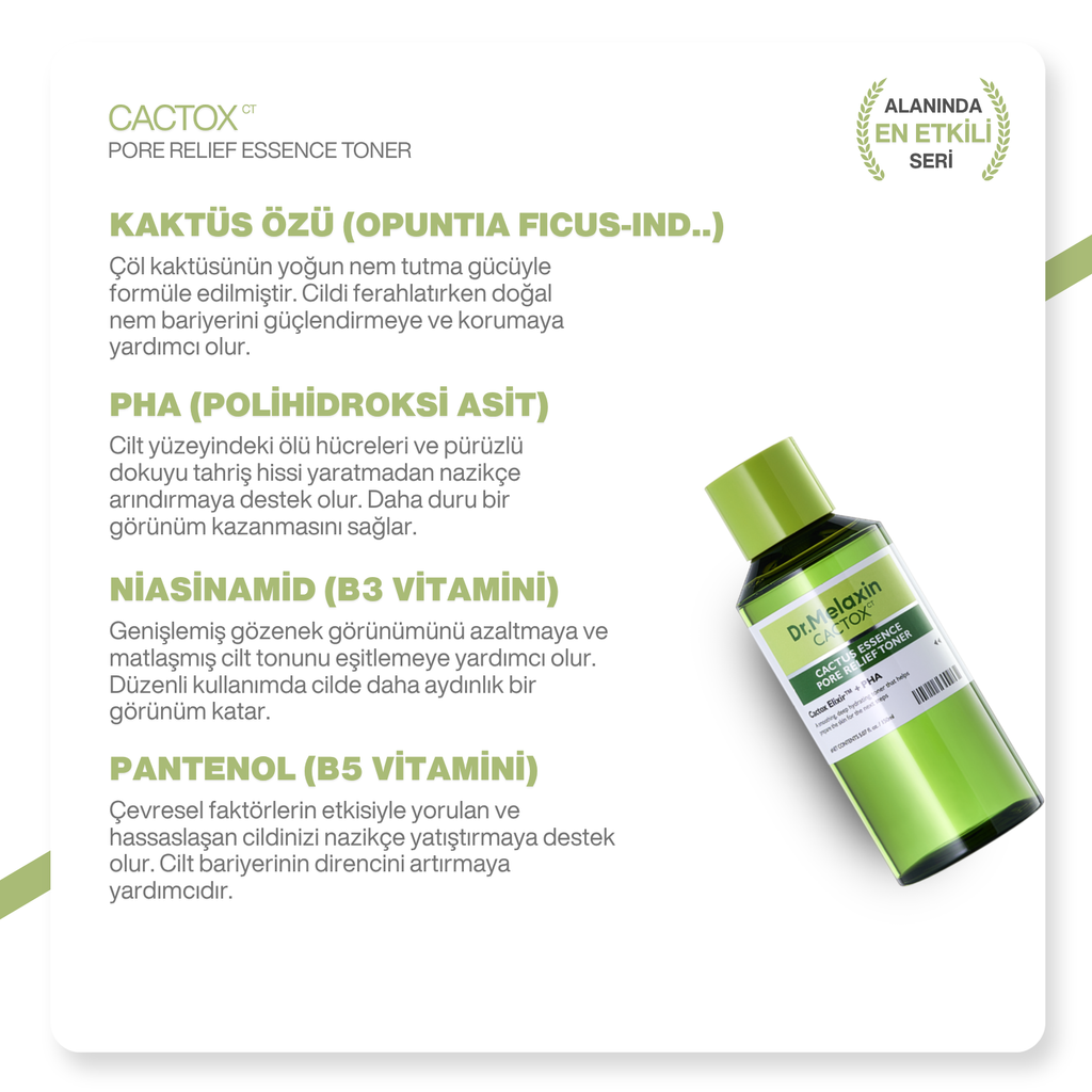 Cactox Gözenek Sıkılaştırıcı | Siyah Nokta Karşıtı | Arındırıcı Kaktüs Özlü Esans Yüz Toniği 150ml