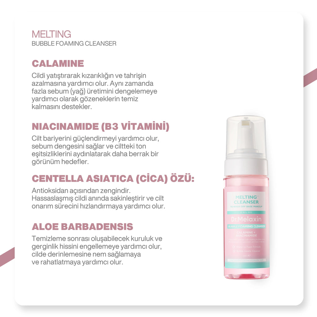 Dr.Melaxin Yüz & Makyaj Temizleme Köpüğü – Niacinamide & Calamine İçerikli | Siyah Nokta Karşıtı 150ml