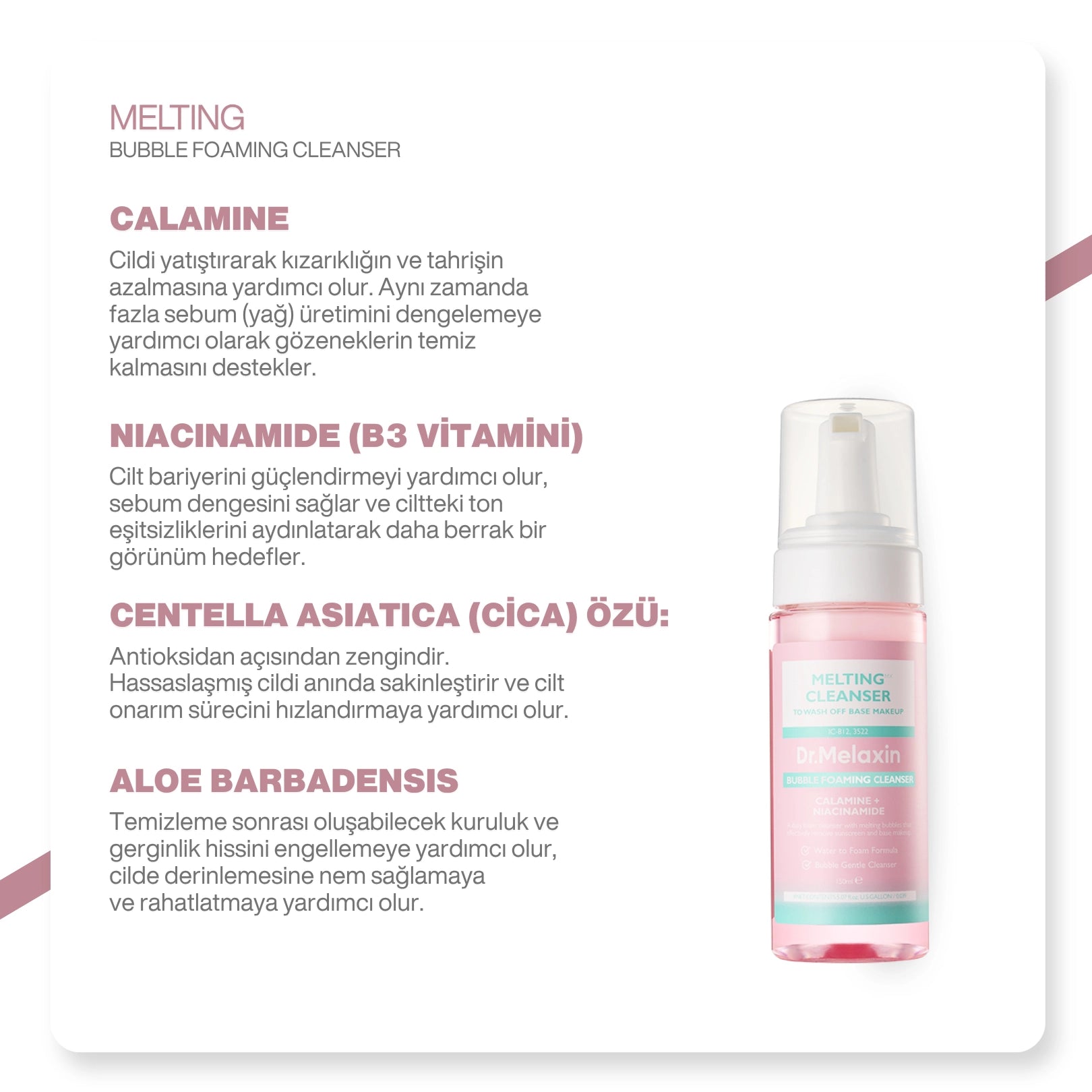 Dr.Melaxin Yüz & Makyaj Temizleme Köpüğü – Niacinamide & Calamine İçerikli | Siyah Nokta Karşıtı 150ml