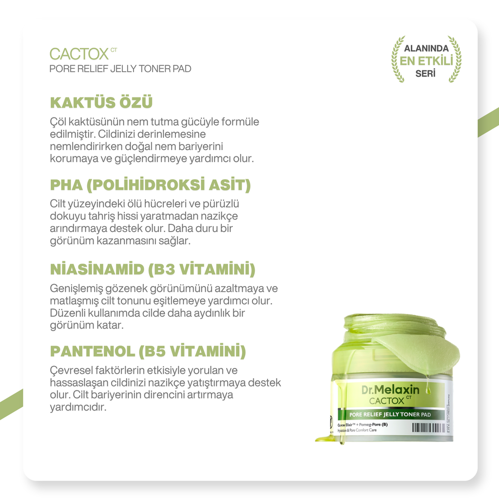 Cactox Gözenek Sıkılaştırıcı | Siyah Nokta Karşıtı | Arındırıcı Jel Tonik Pedi 60 Adet