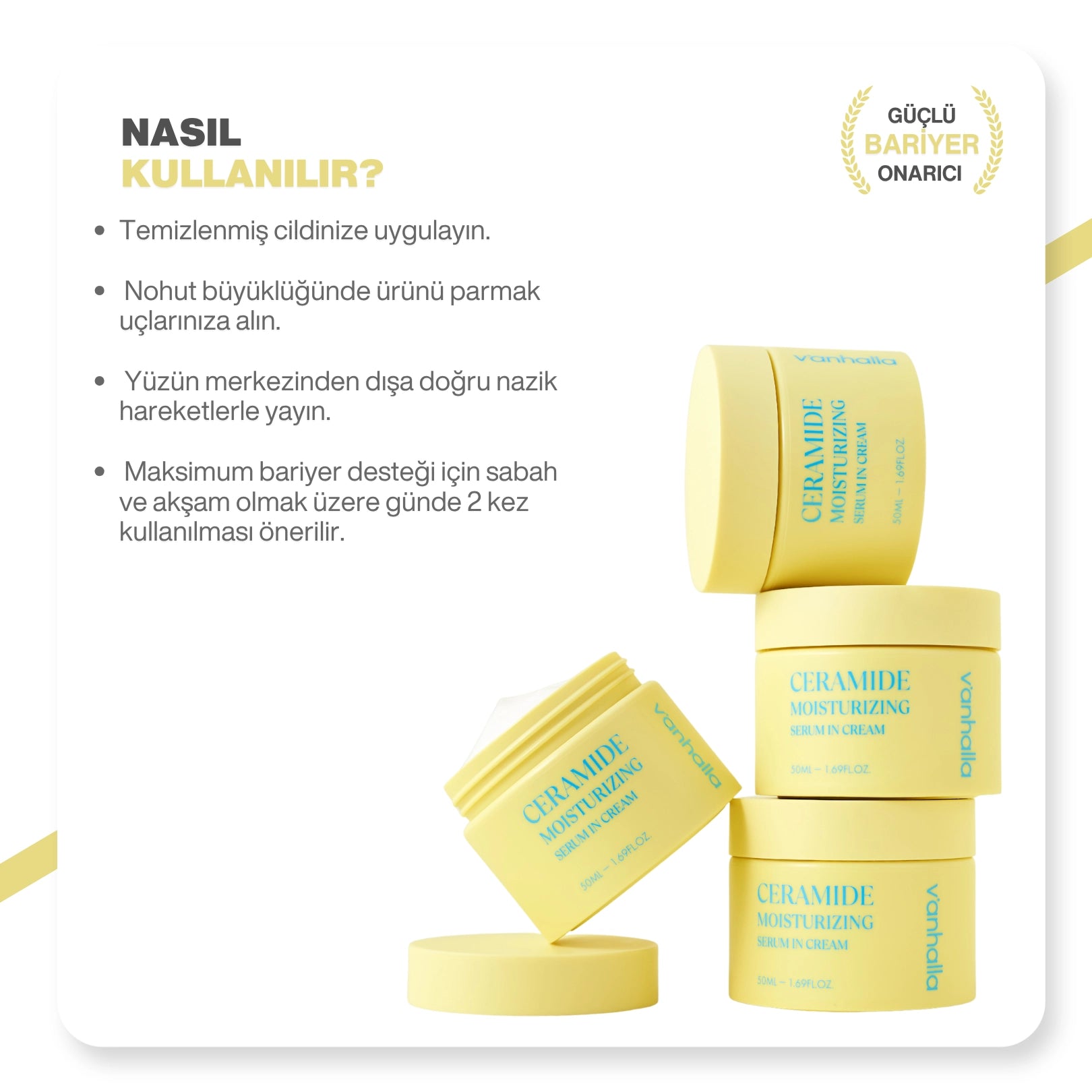 v'anhalla Bariyer Onarıcı Seramid İçerikli Serum Gücüyle Zenginleştirilmiş Yoğun Nemlendirici Yüz Kremi 50ml