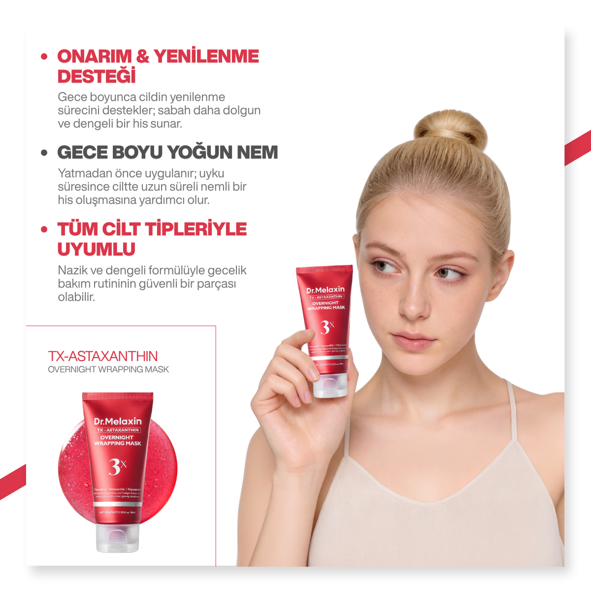 Dr.Melaxin Leke Karşıtı | Aydınlatıcı | Onarıcı| Astaxanthin içeren Soyulabilen Gece Maskesi | 80ml