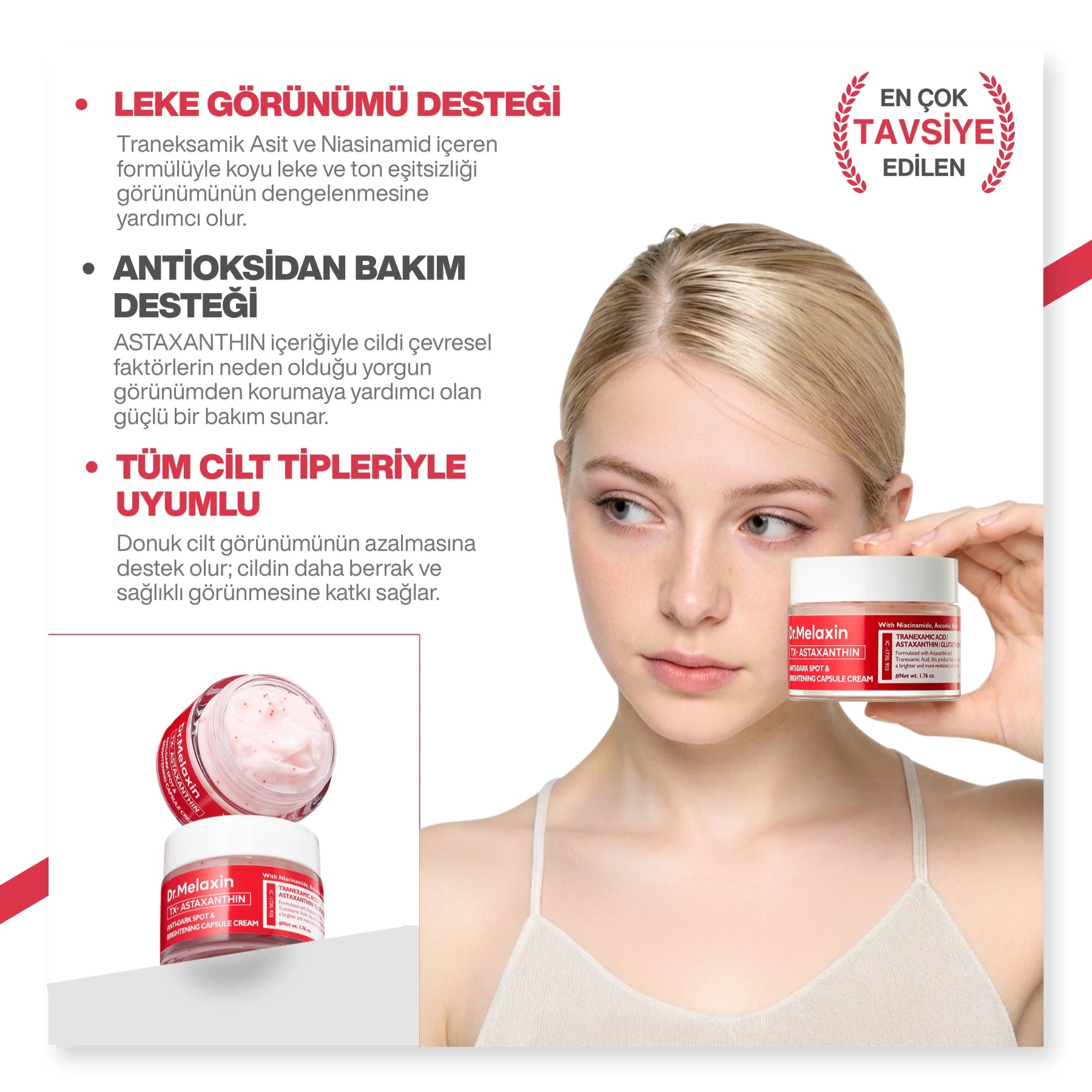 Dr.Melaxin Leke Karşıtı Kapsül Krem – Astaxanthin Içerikli, Cilt Tonu Eşitleyici Aydınlatıcı Bakım 50ml