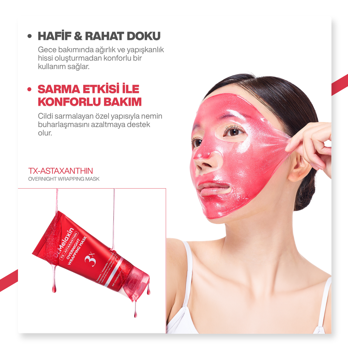 Dr.Melaxin Leke Karşıtı | Aydınlatıcı | Onarıcı| Astaxanthin içeren Soyulabilen Gece Maskesi | 80ml