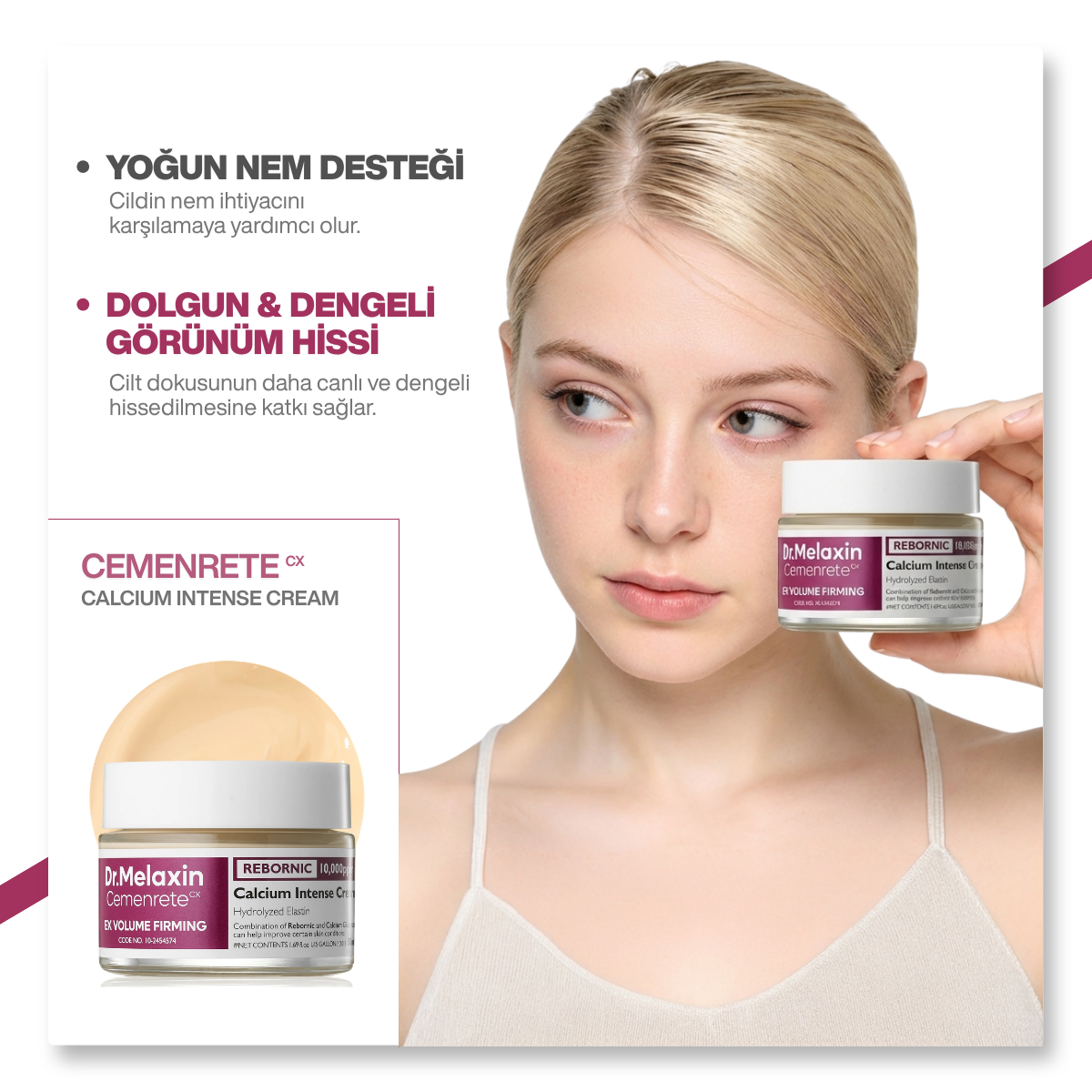 Dr.Melaxin Kırışıklık Karşıtı & Sıkılaştırıcı Rebornic Teknolojili Kalsiyum | Yüz & Göz Çevresi Kremi 50ml