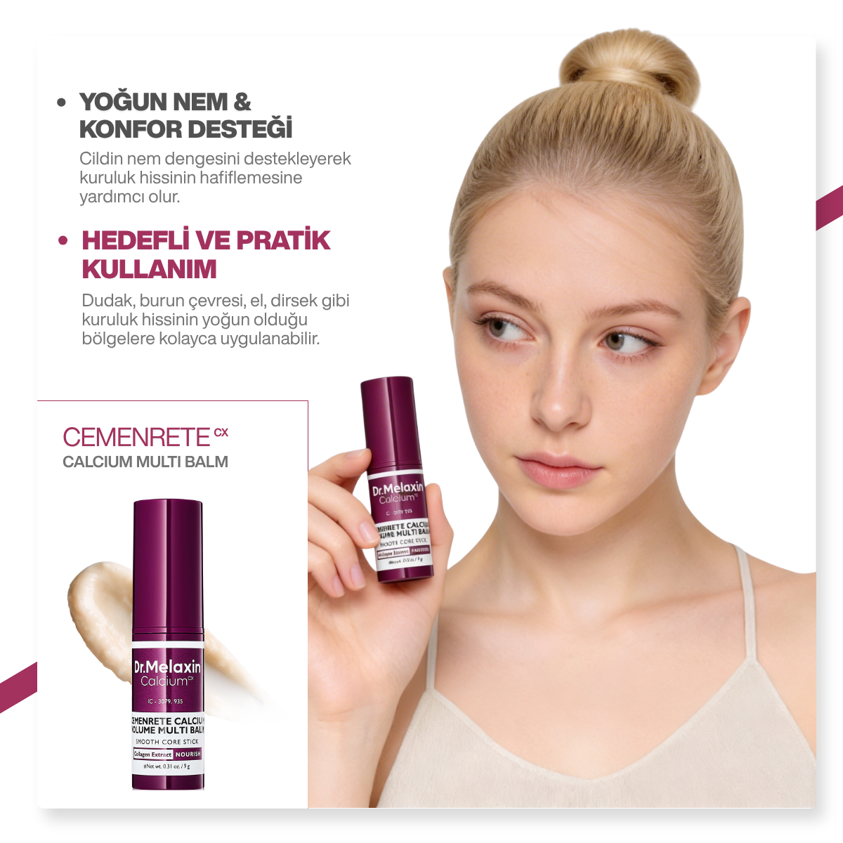 Dr.Melaxin Cemenrete Kalsiyum İçerikli | Kırışıklık Karşıtı | Sıkılaştırıcı | Multi Balm 9gr